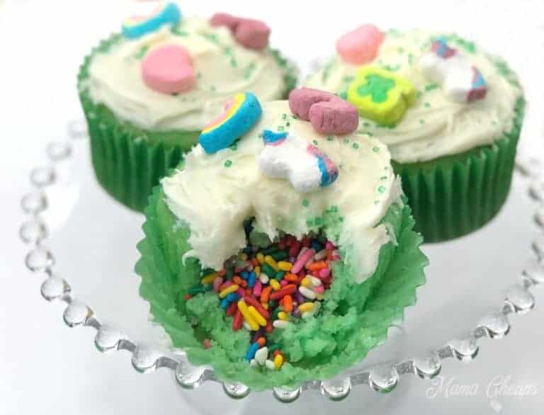 Lucky Charms Rainbow Surprise Cupcakes