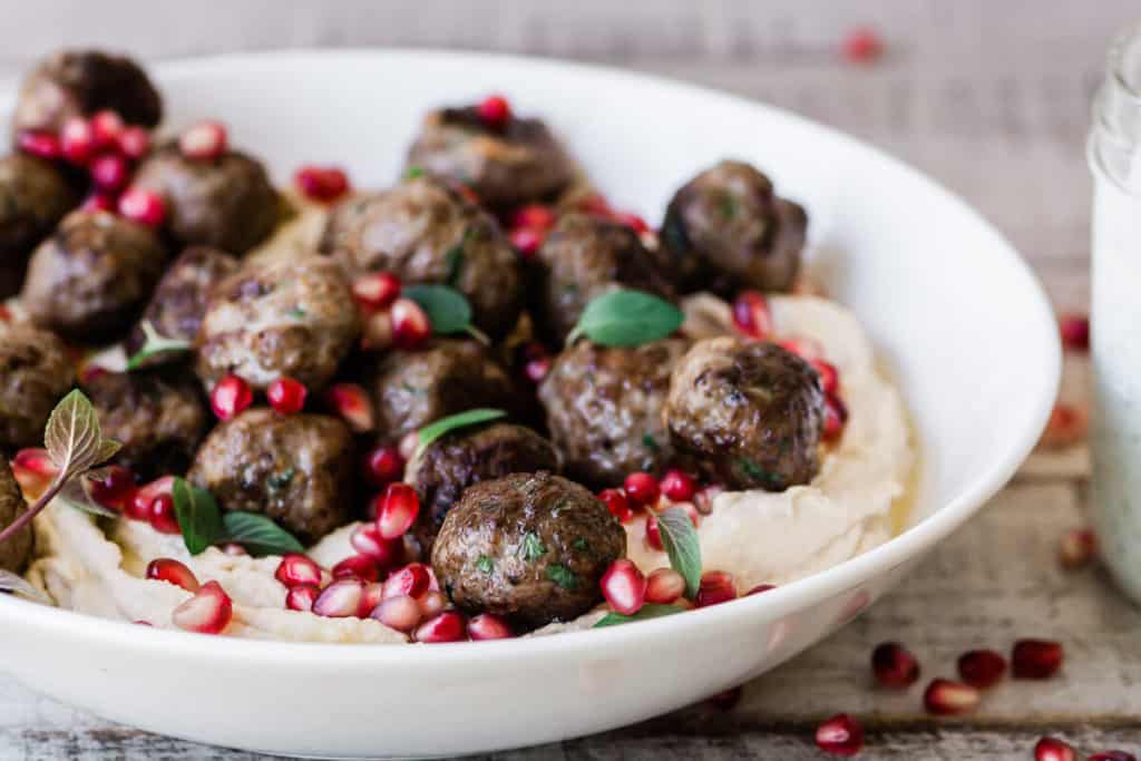 SPICED LAMB MEATBALLS WITH HUMMUS