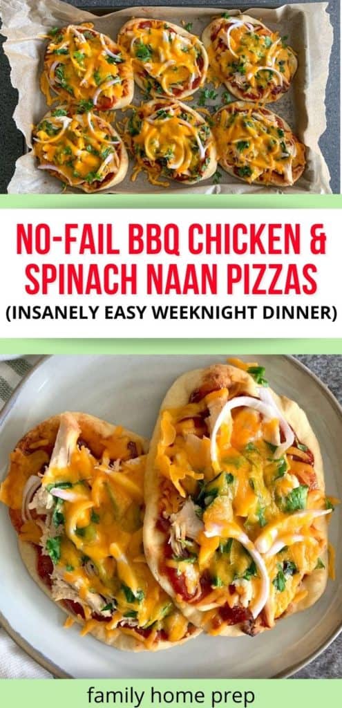 bbq chicken and spinach naan pizza