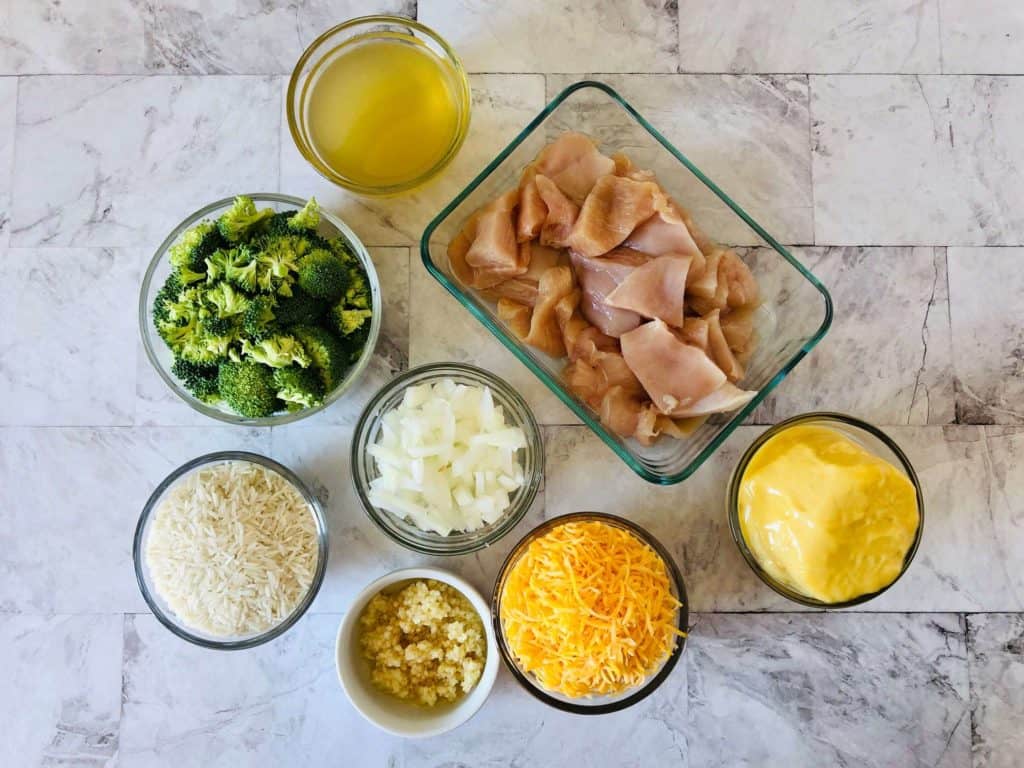 ingredients for one pan broccoli rice chicken